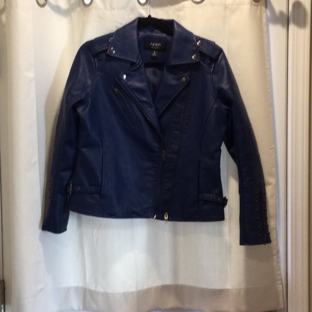 Blue Faux Leather Moto Jacket